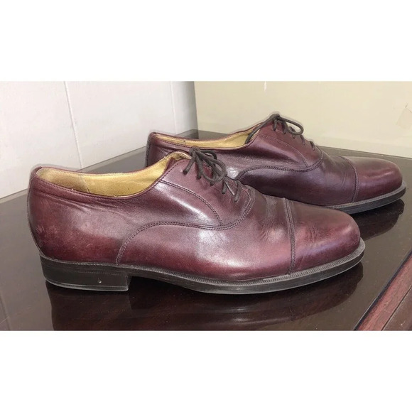 Business Softwear Burgundy Leather Oxford Cap Toe Shoes Size 9 D - Picture 1 of 6
